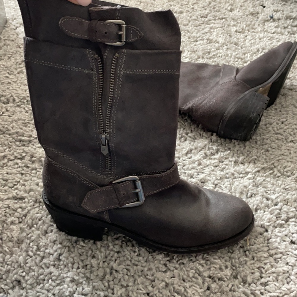 Fergie Gray Faux Combat Leather Boots Size 8